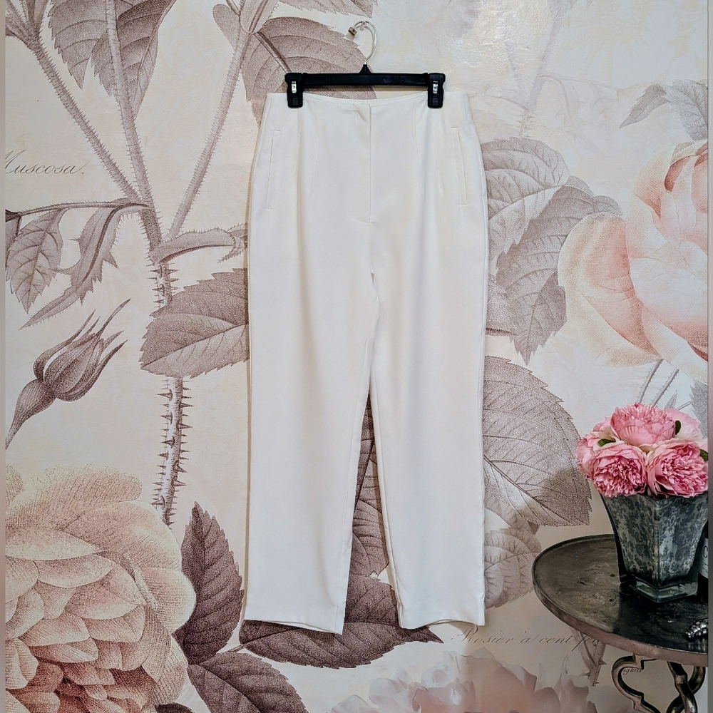 Lulus White High Waist Straight Leg Trousers Size L - Picture 3 of 7